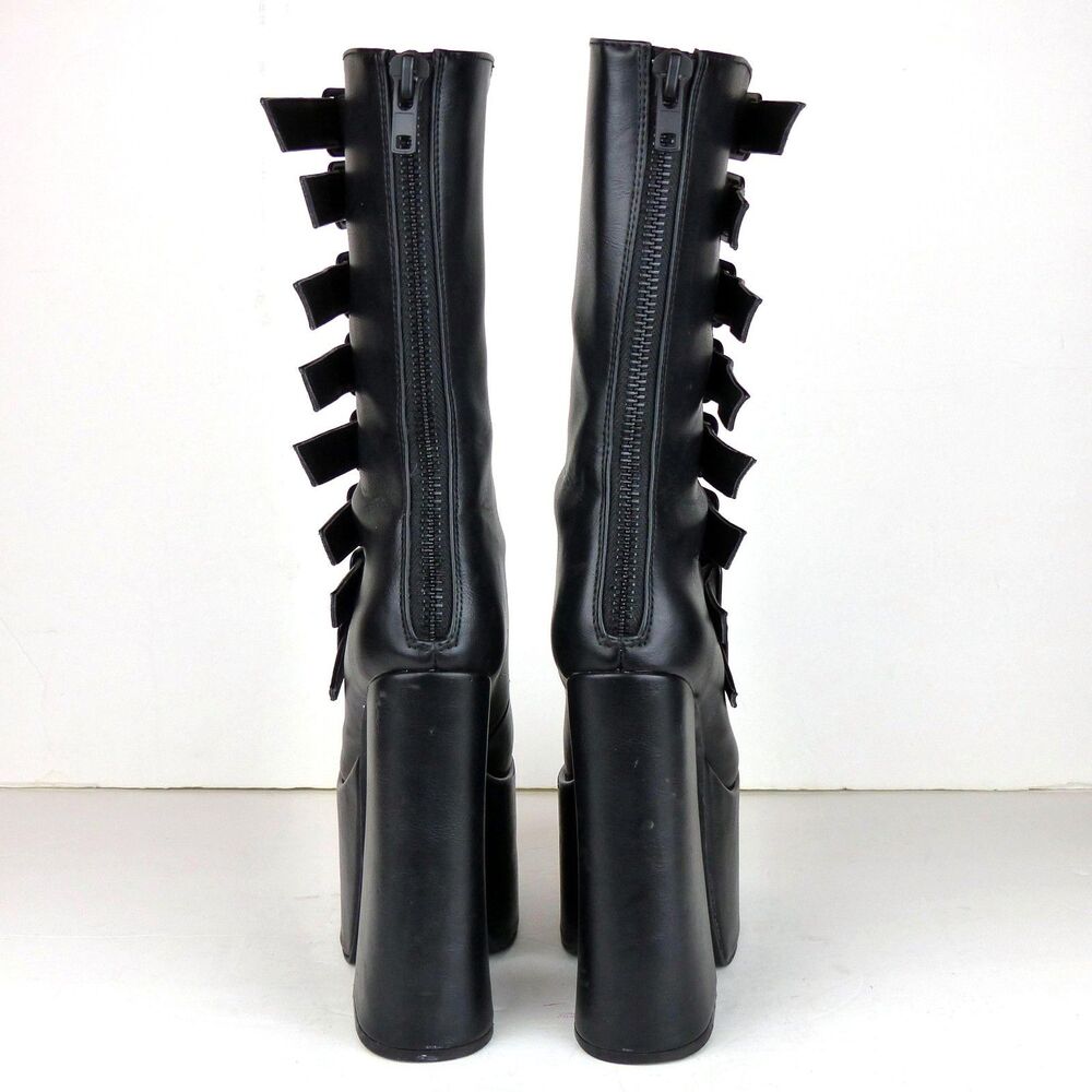 Widow Strappy Buckle Boots 6M Black Vegan Leather Gone Haywire Platform Gothic - Picture 10 of 16